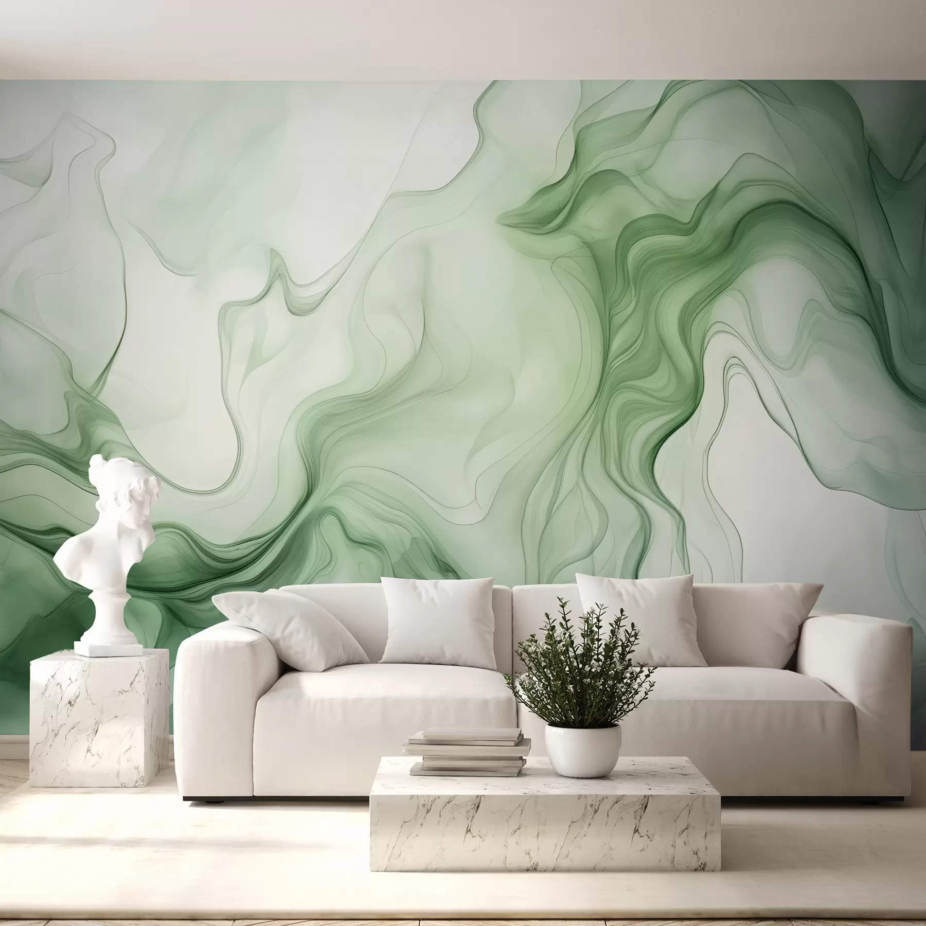 Fototapet Gröna abstrakta vågor på en ljus bakgrund w01185