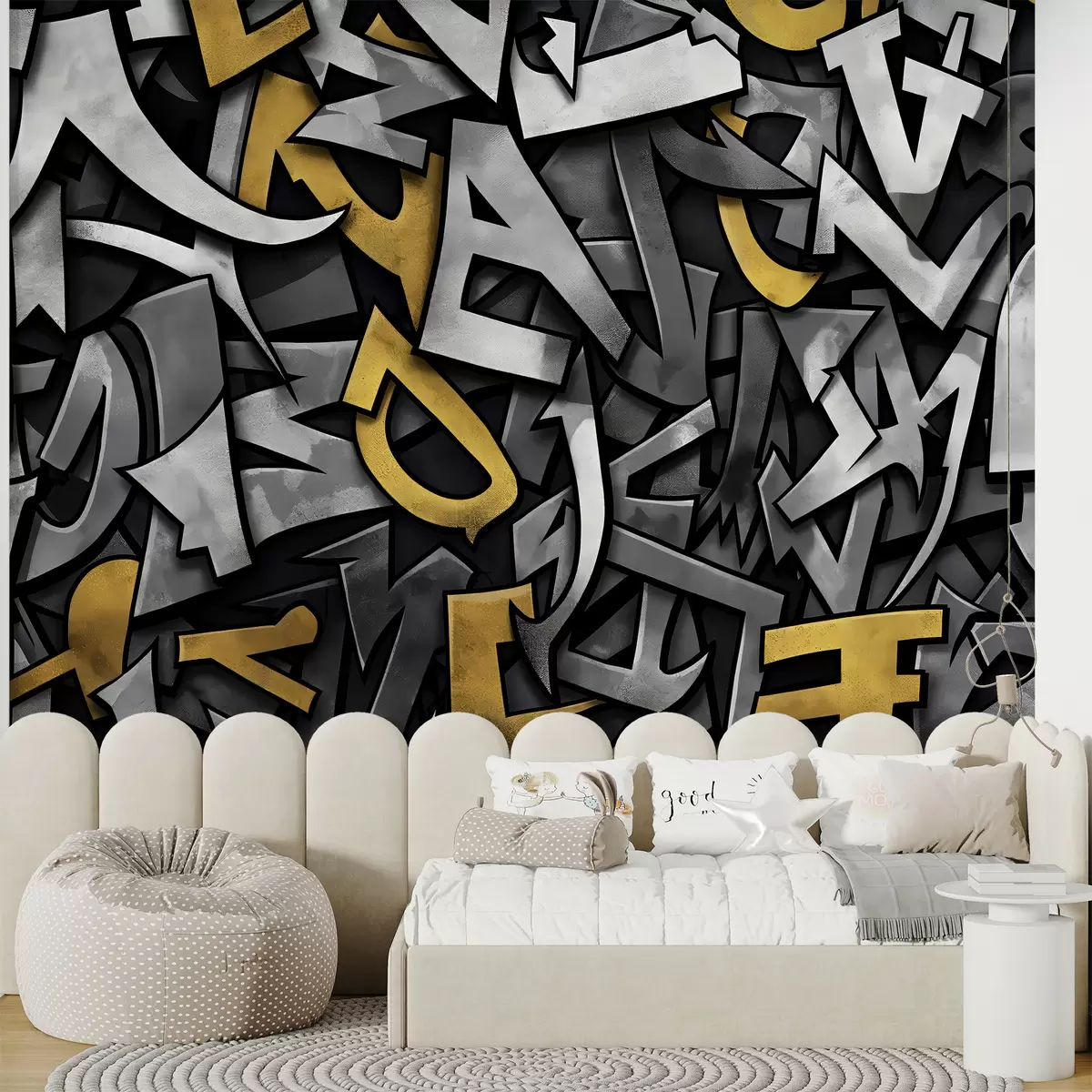 Fototapet Graffiti versaler i gult w01186