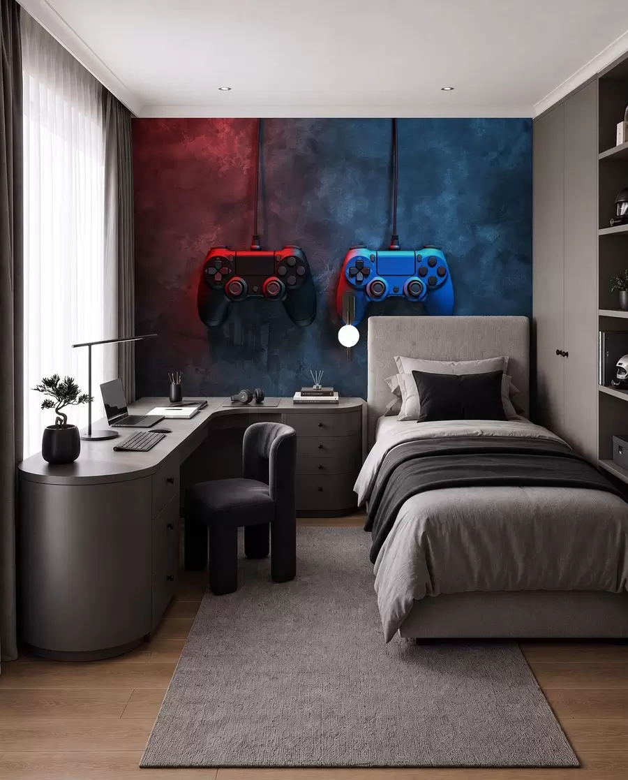 Fototapet svart och blå DualShock på en mörk bakgrund w01189