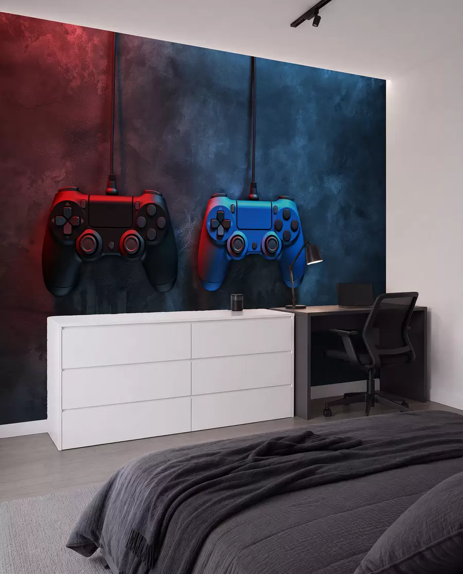 Fototapet svart och blå DualShock på en mörk bakgrund w01189