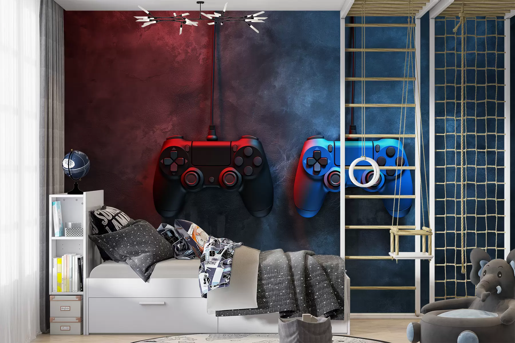 Fototapet svart och blå DualShock på en mörk bakgrund w01189