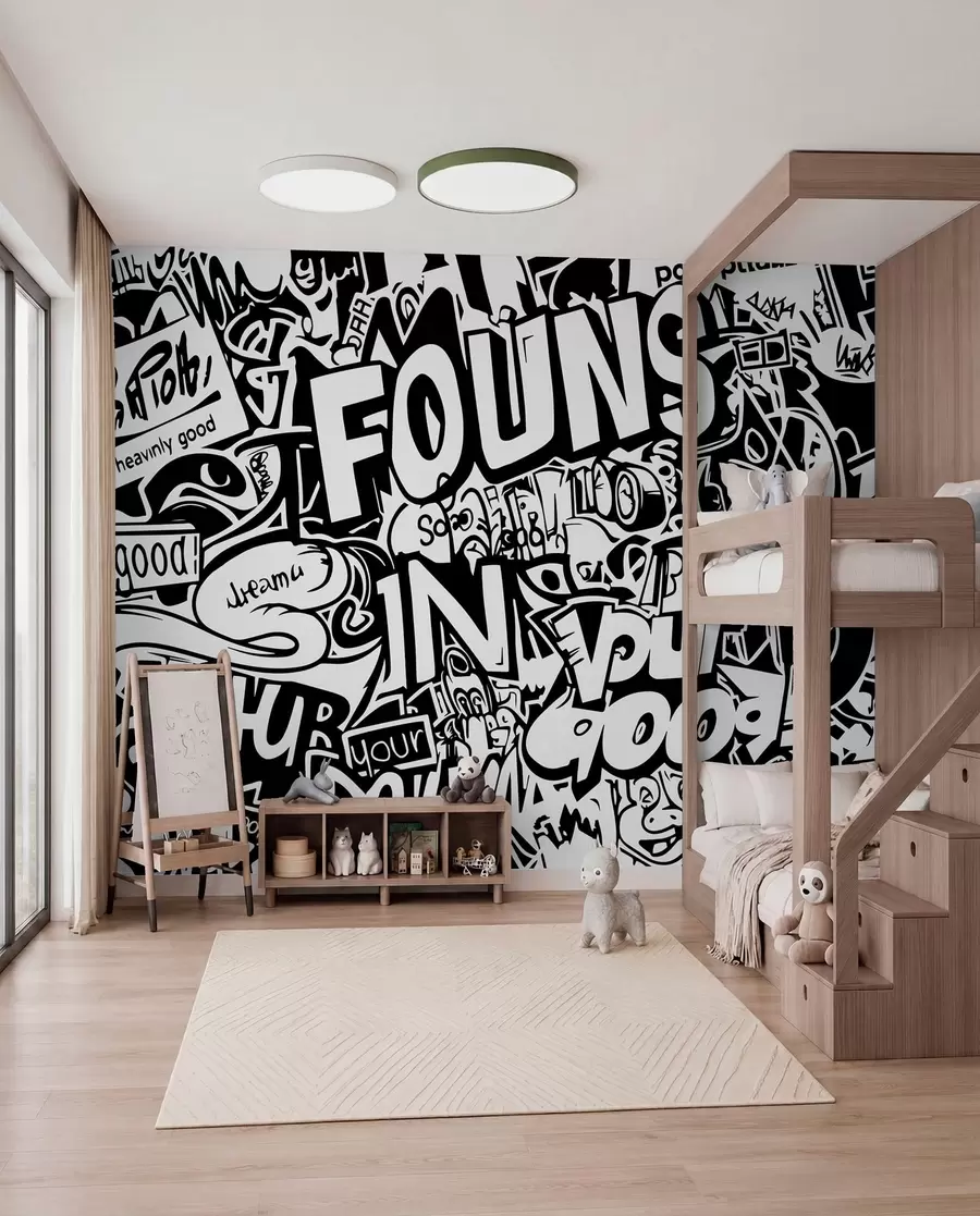 Fototapet Svart och vit graffiti w01190