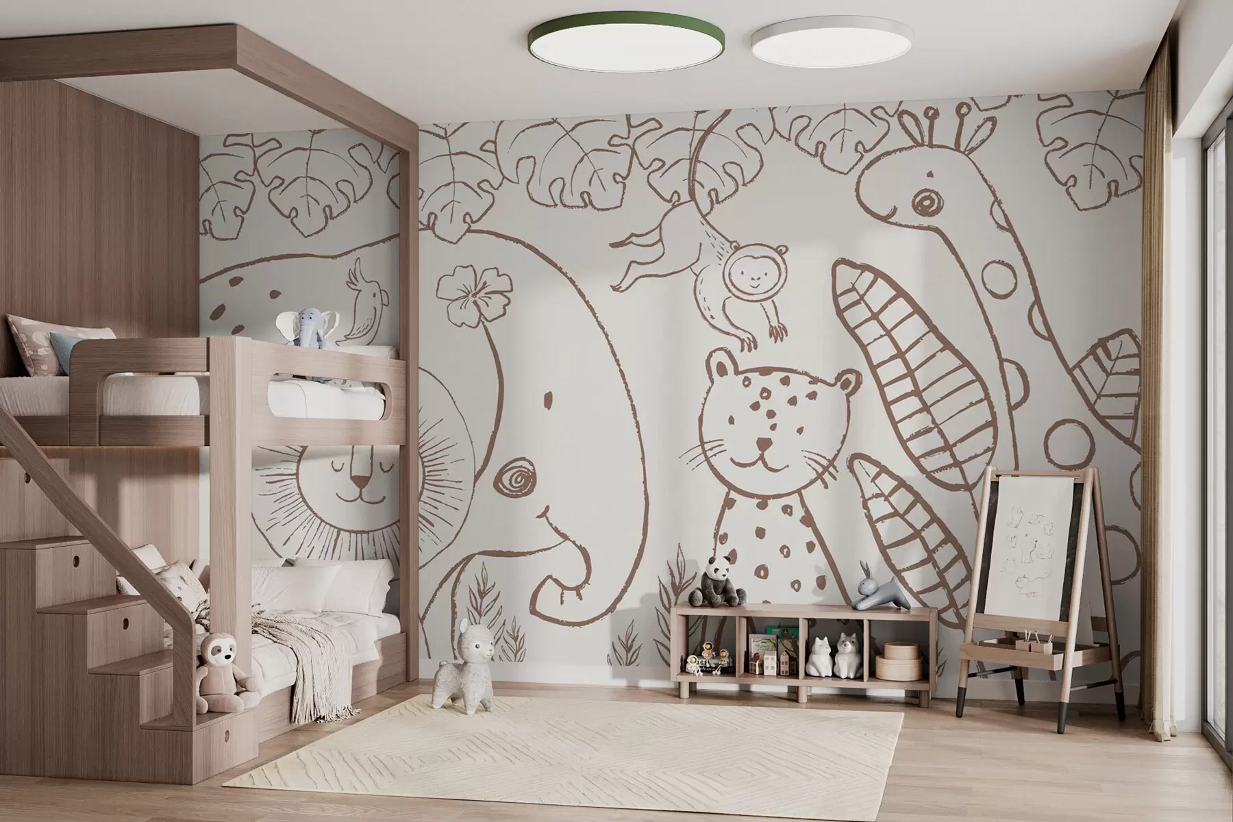 Fototapet Roliga afrikanska djur i skandinavisk stil för barn w01268