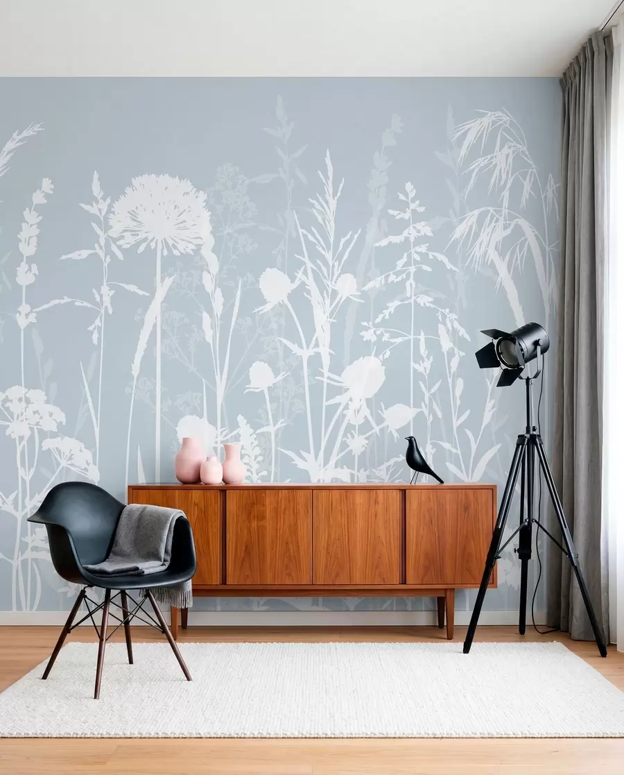 Fototapet Mild fältväxter och blommor minimalism grå färg w01270v4