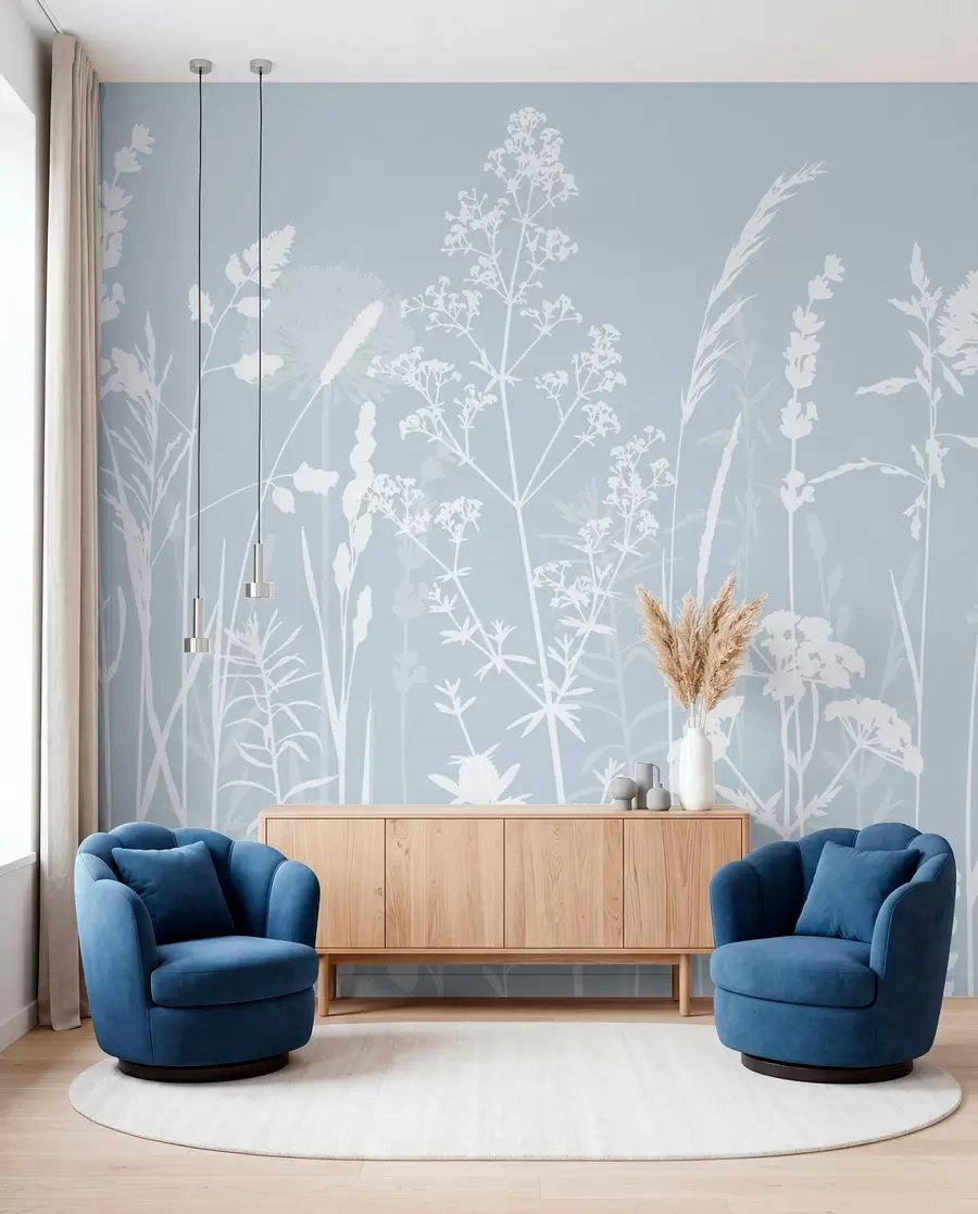 Fototapet Mild fältväxter och blommor minimalism grå färg w01270v4