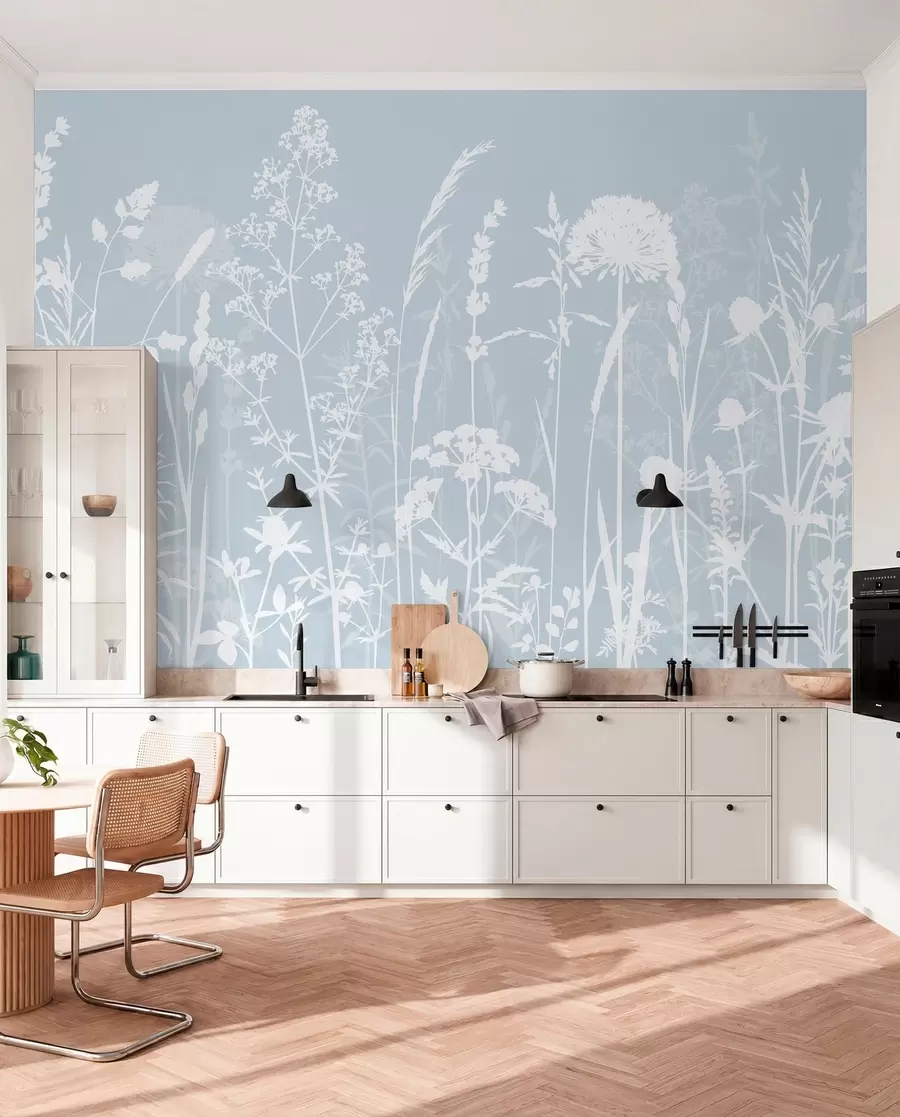 Fototapet Mild fältväxter och blommor minimalism grå färg w01270v4