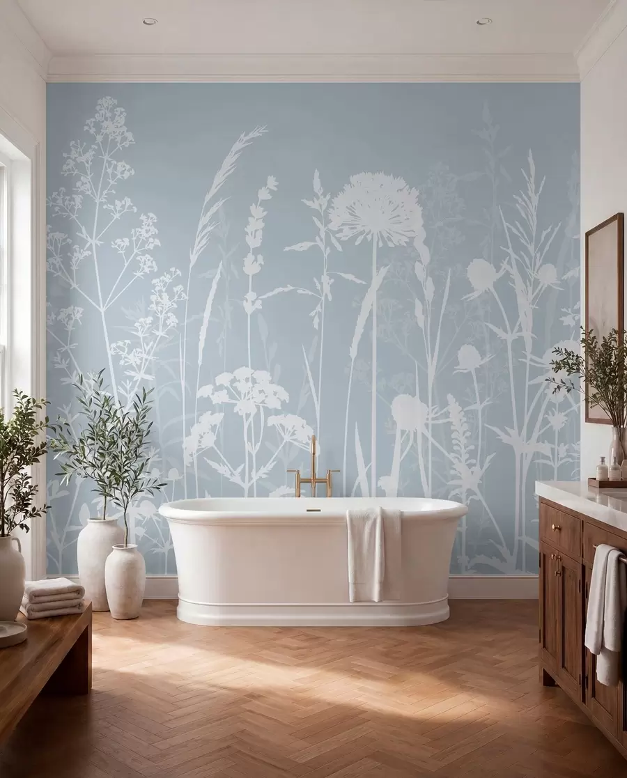 Fototapet Mild fältväxter och blommor minimalism grå färg w01270v4