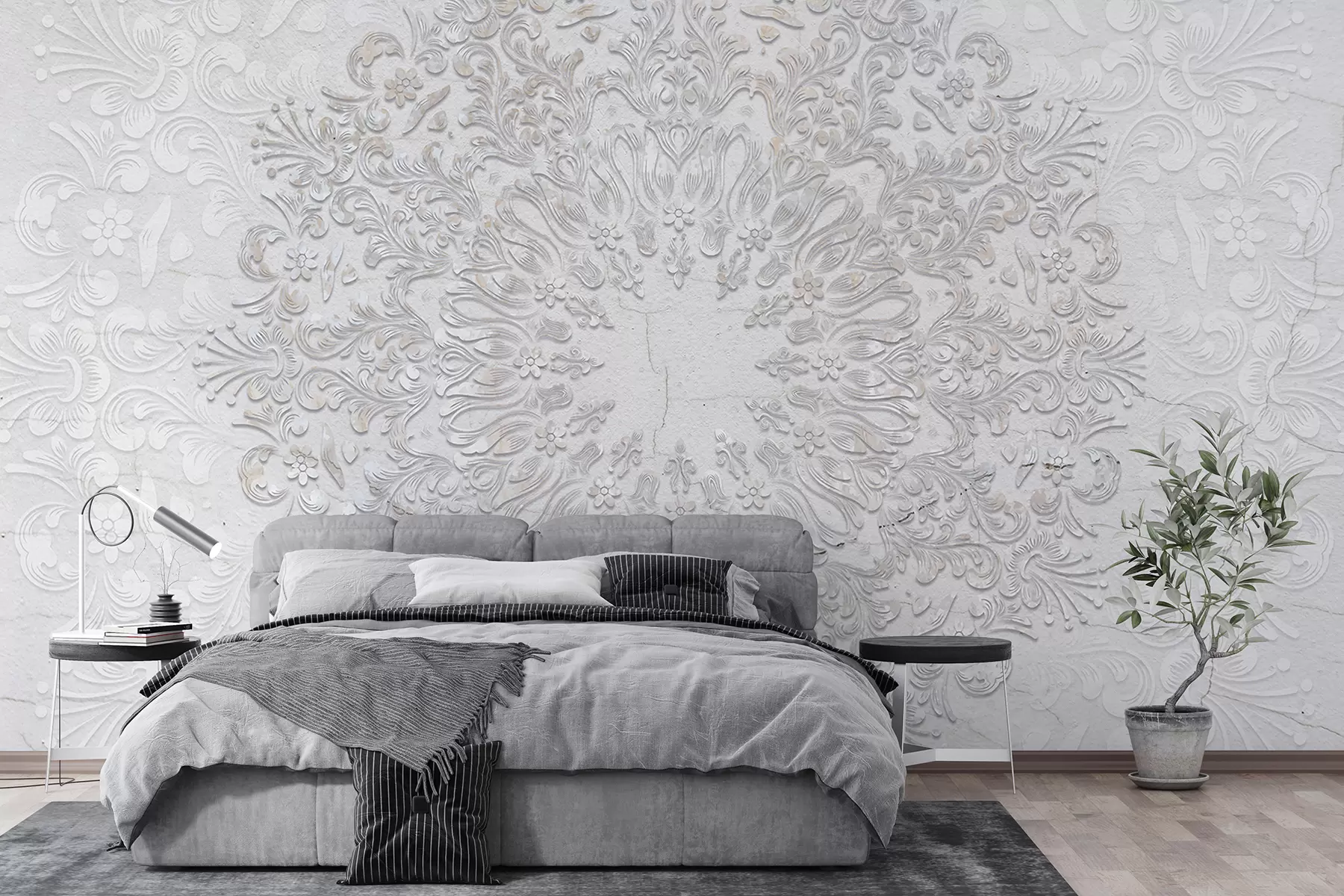 Fototapet Ett mycket detaljerat mandalatryck som skapar en vacker och delikat spetsdesign w01249