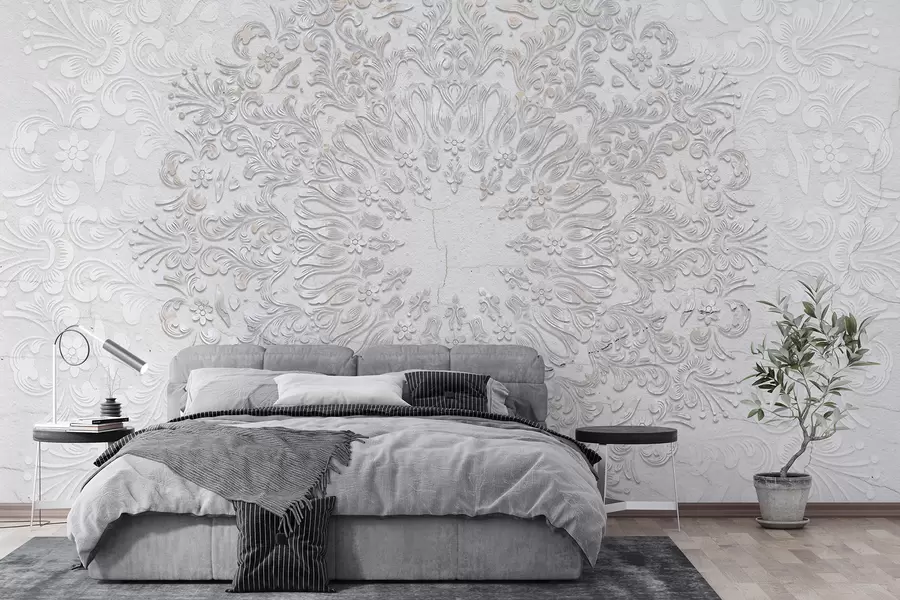 Fototapet Ett mycket detaljerat mandalatryck som skapar en vacker och delikat spetsdesign w01249