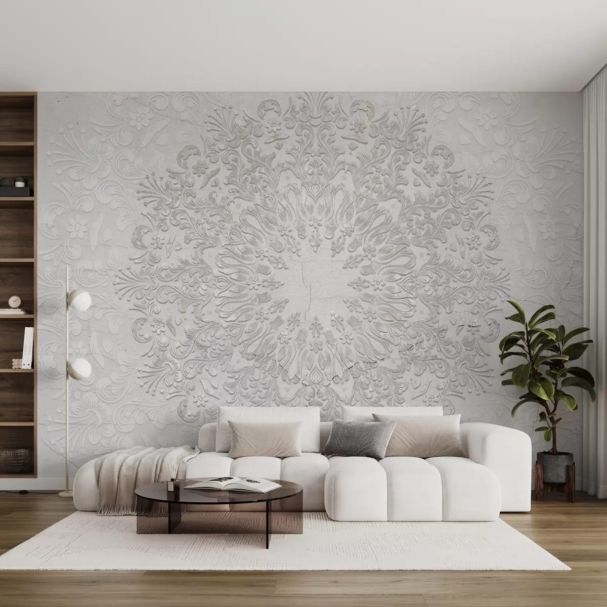 Fototapet Ett mycket detaljerat mandalatryck som skapar en vacker och delikat spetsdesign w01249