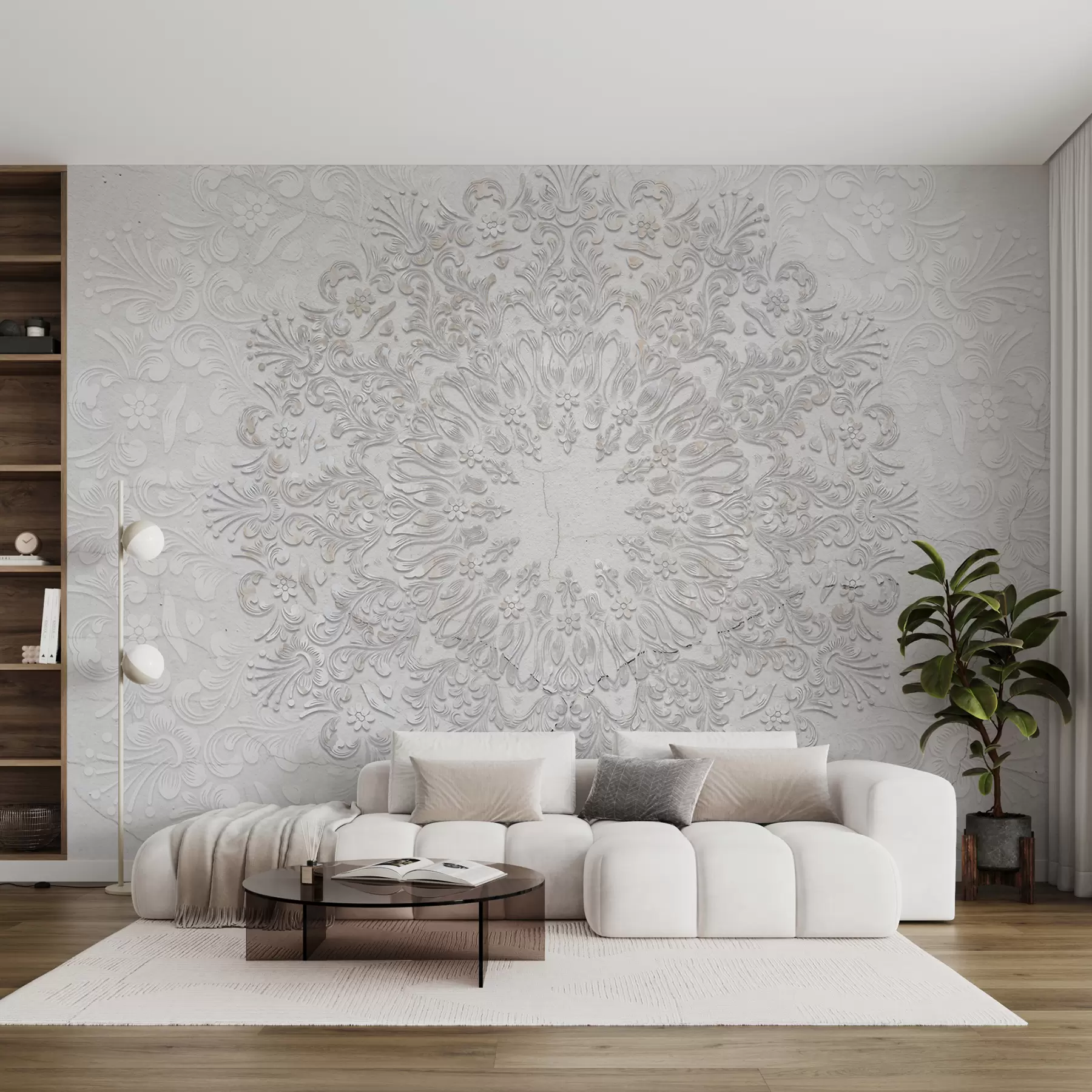 Fototapet Ett mycket detaljerat mandalatryck som skapar en vacker och delikat spetsdesign w01249