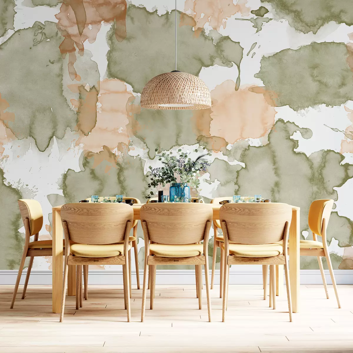 Fototapet Akvarell abstraktion, mönsterritning, naturliga gröna och beige färger w01284v1