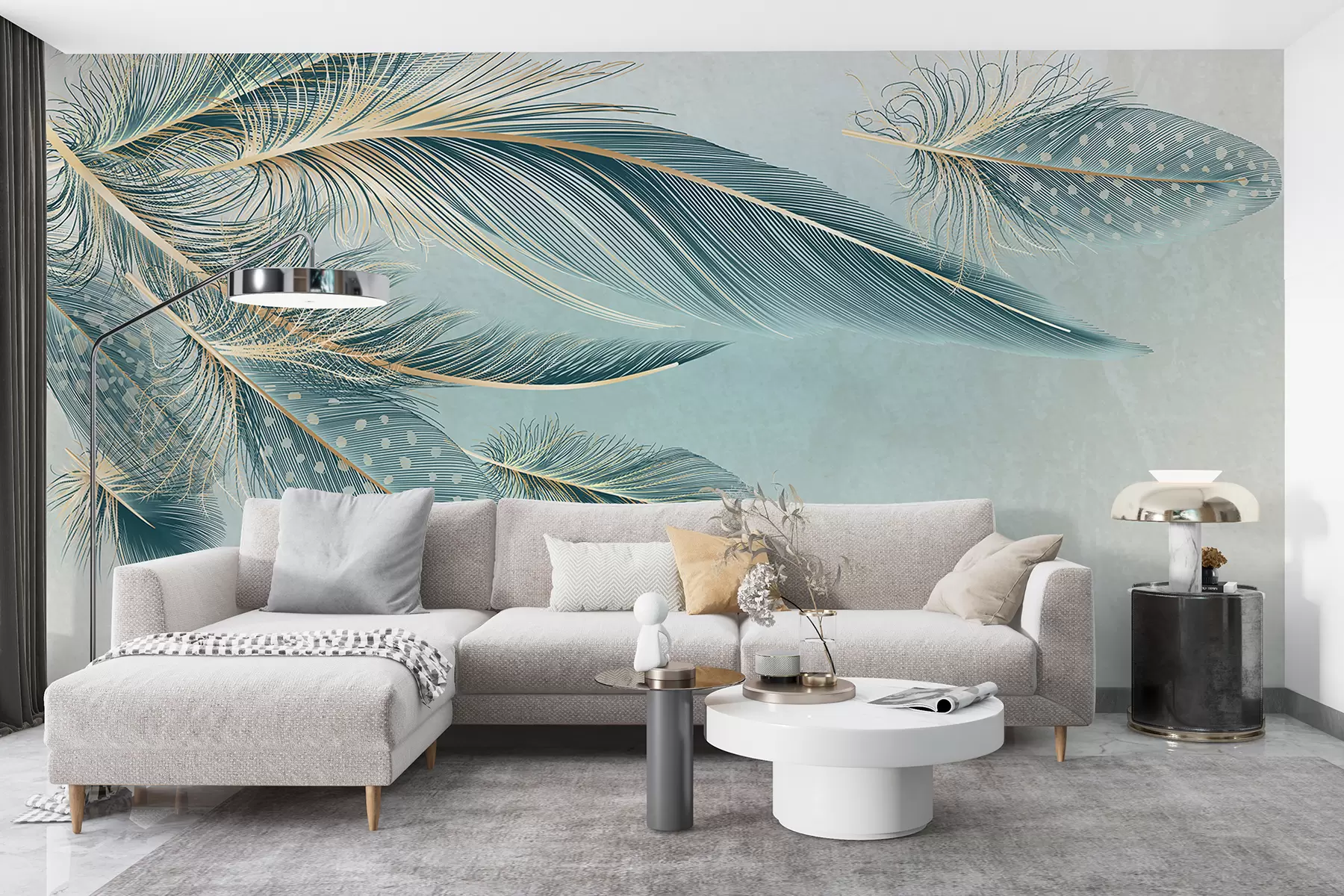 Fototapet Skira fjädrar i blå nyanser w01312