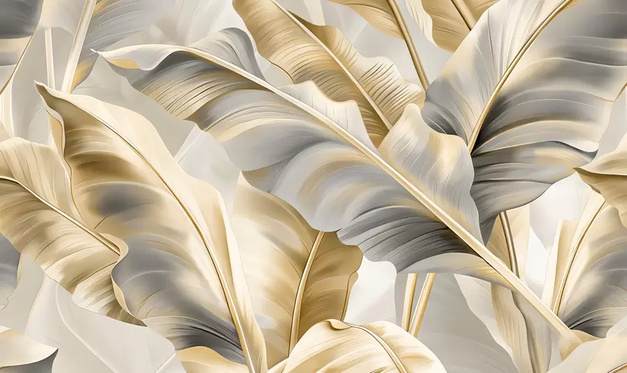 Fototapet lyxiga stora bananblad i grå-beige toner w07876