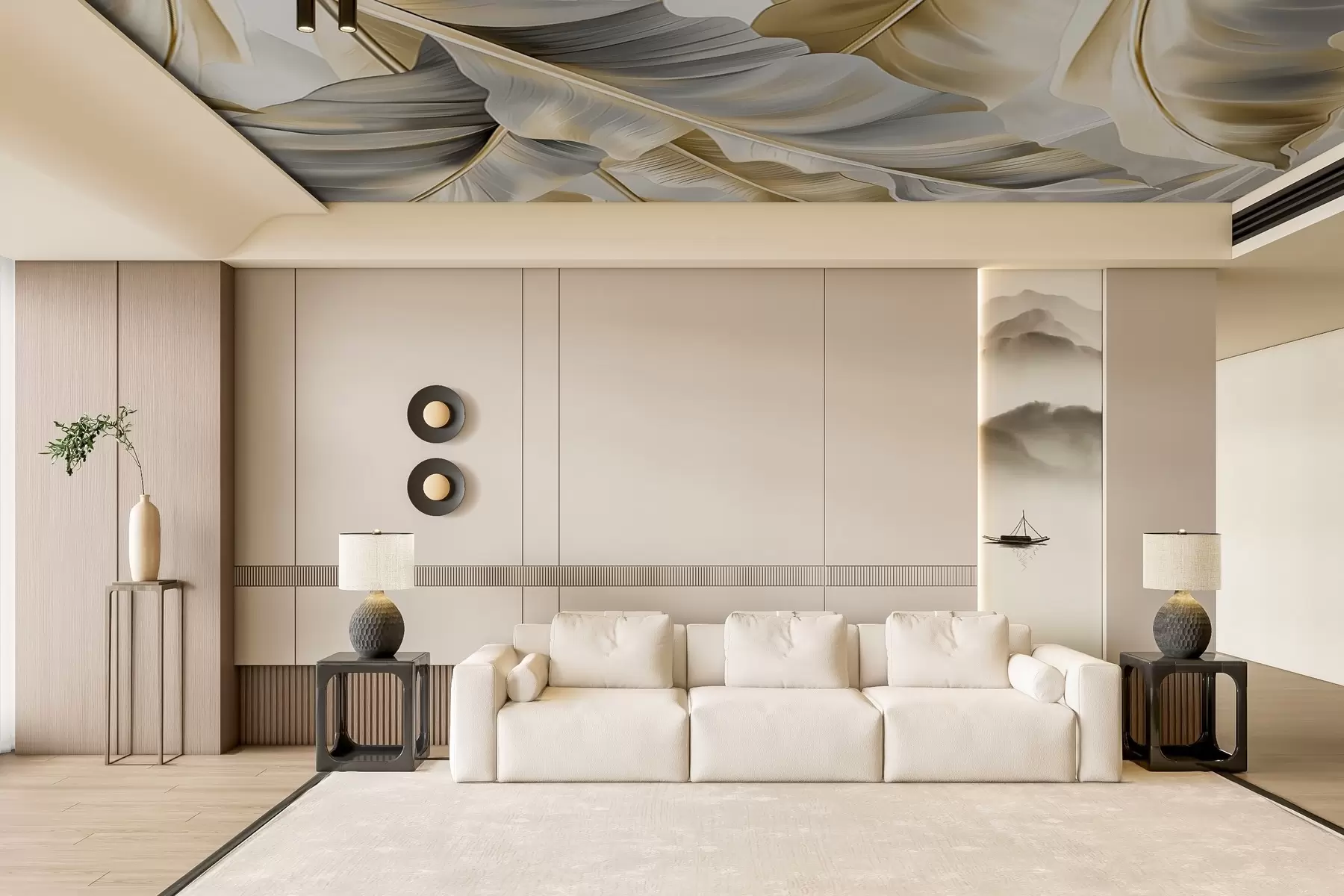 Fototapet lyxiga stora bananblad i grå-beige toner w07876