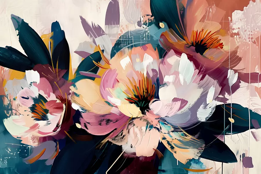 Fototapet Stora blommor är målade i olja w07940