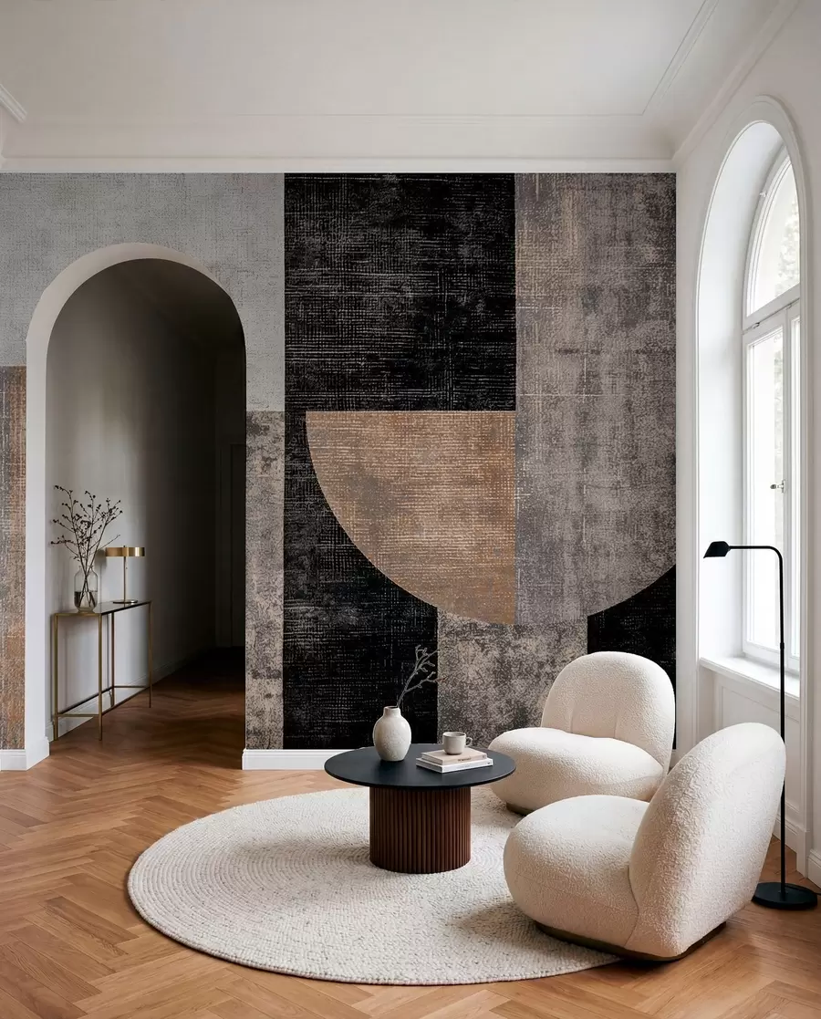 Fototapet Modern texturerad abstraktion i svarta och orange färger w07878