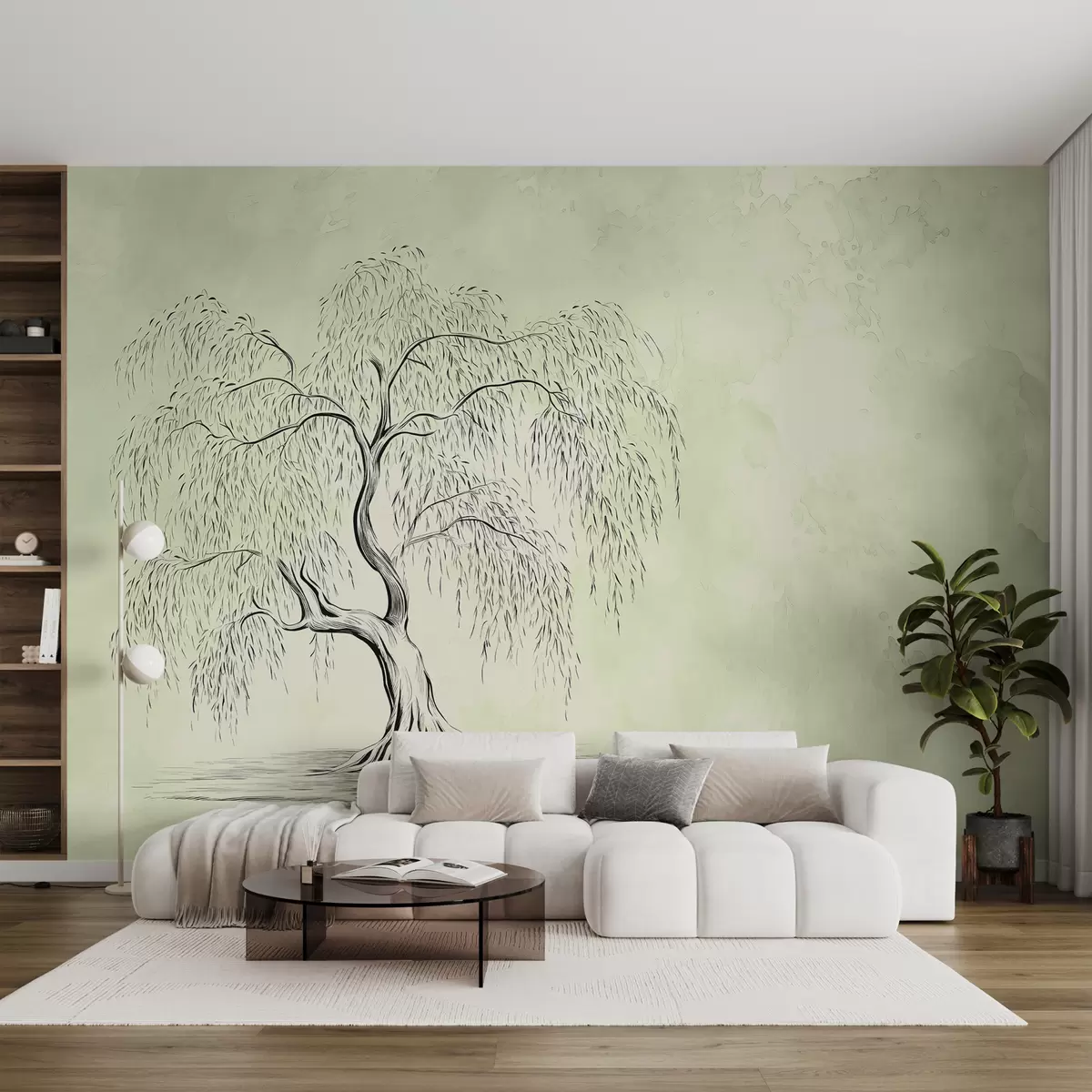 Fototapet Pilträd på grön grå akvarell bakgrund w07969v1