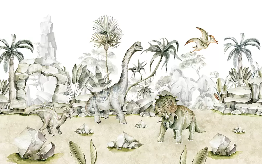 Fototapet Dinosauriernas värld i akvarellstil w00847