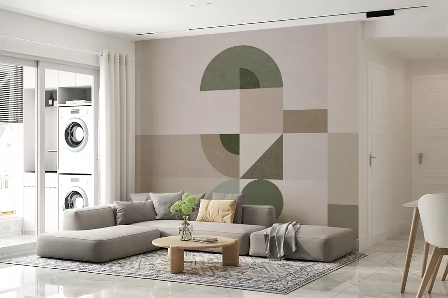 Fototapet Abstrakt texturerad geometri i art déco-stil i beige, bruna och gröna nyanser w08049