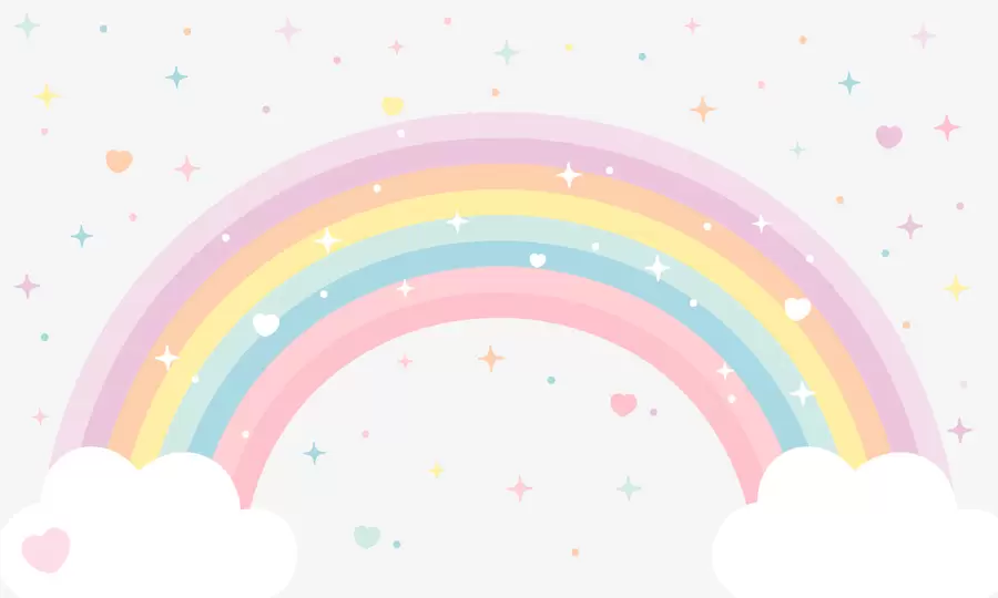 Fototapet Färgglad regnbåge med stjärnor och hjärtan skandinavisk stil w08109