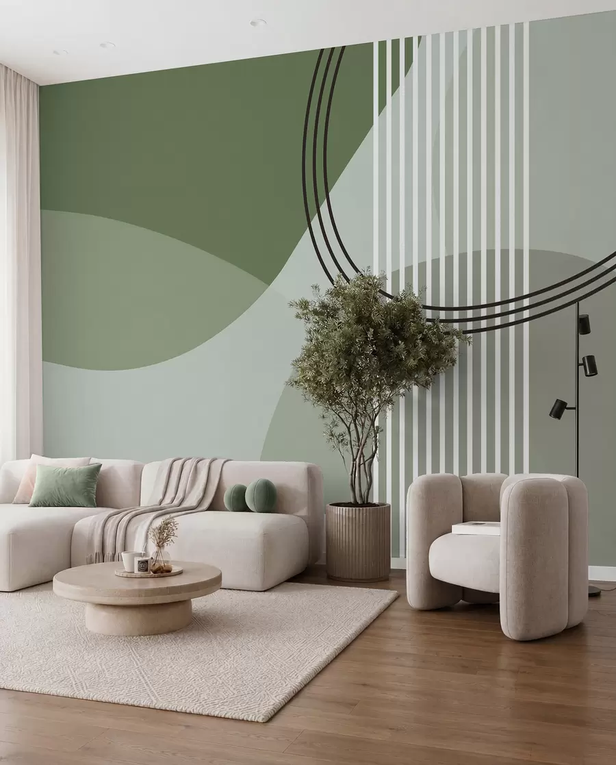 Fototapet Geometrisk abstraktion linje och cirkel minimalism modern stil grön färg w08173v1