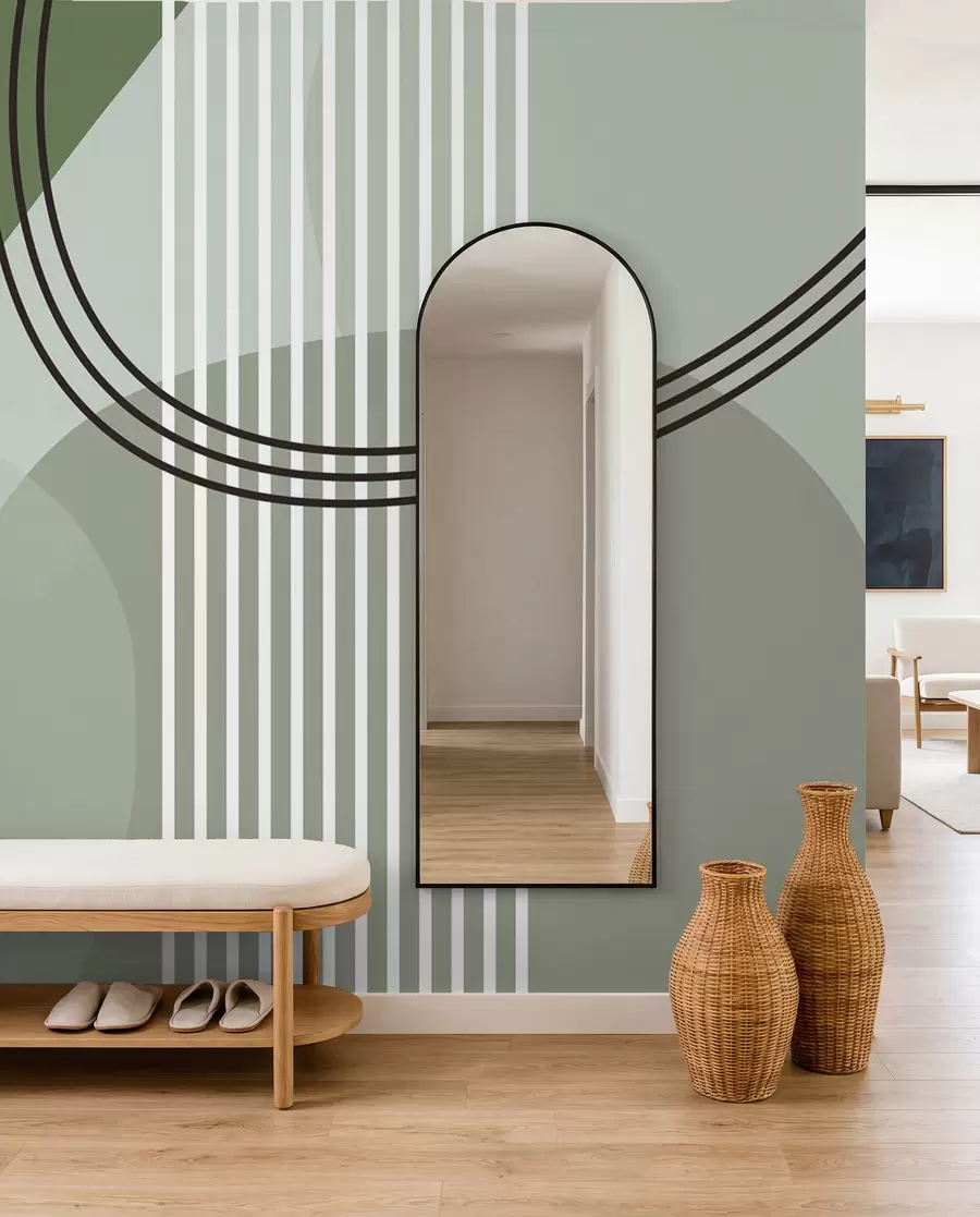 Fototapet Geometrisk abstraktion linje och cirkel minimalism modern stil grön färg w08173v1