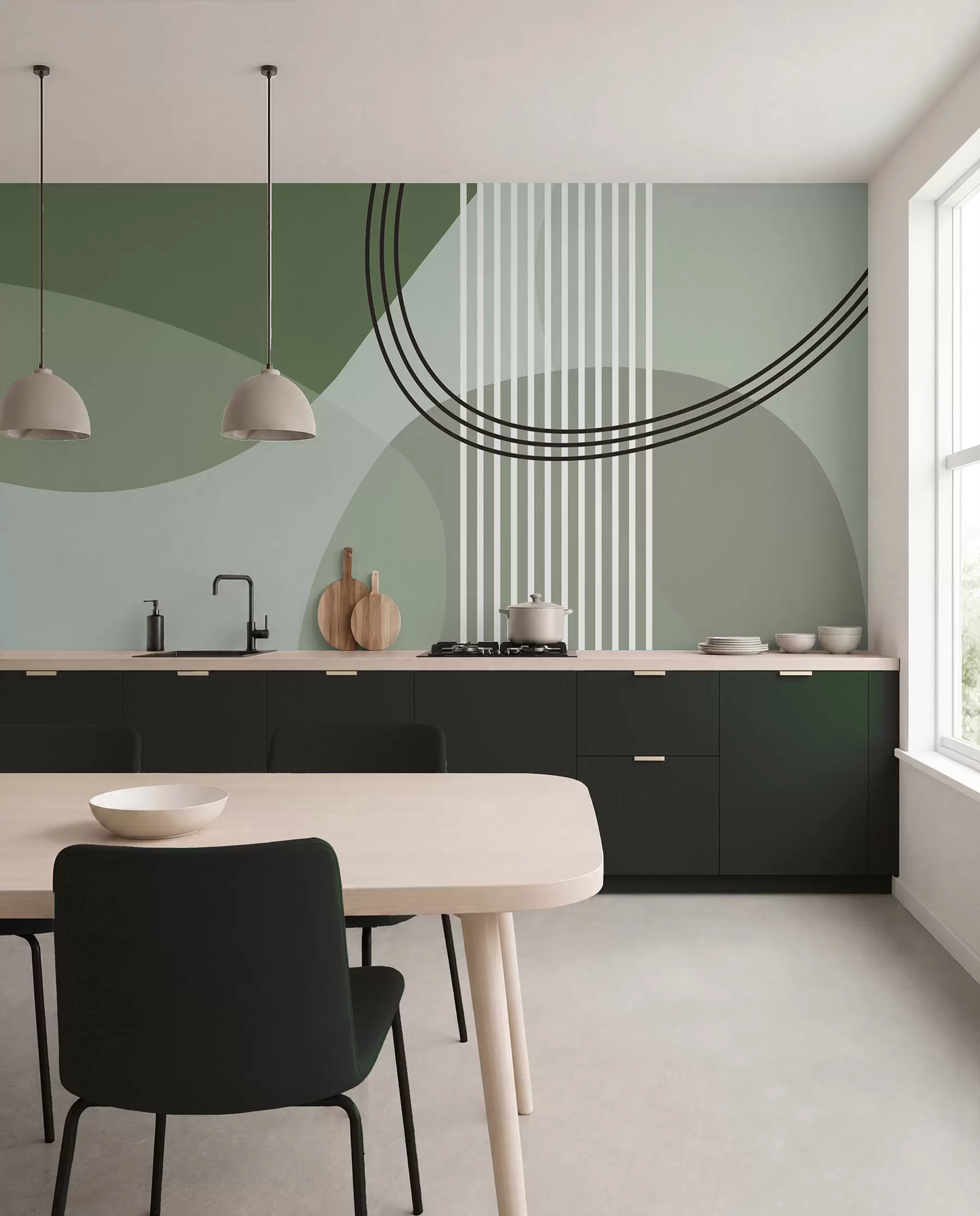 Fototapet Geometrisk abstraktion linje och cirkel minimalism modern stil grön färg w08173v1