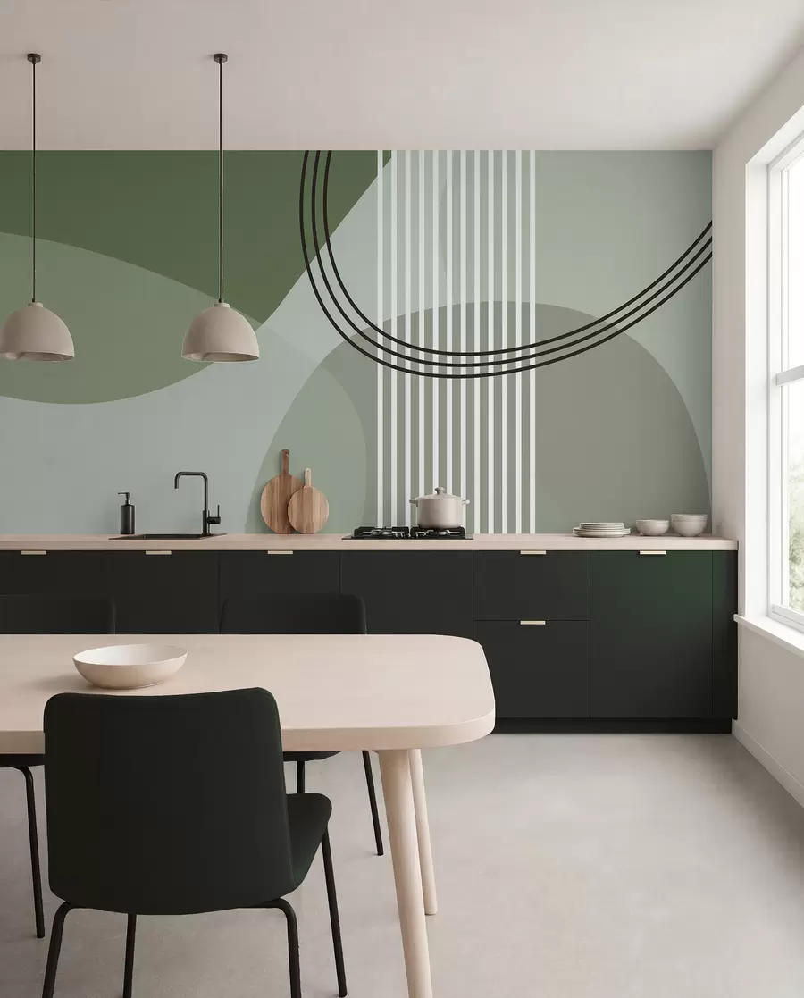 Fototapet Geometrisk abstraktion linje och cirkel minimalism modern stil grön färg w08173v1