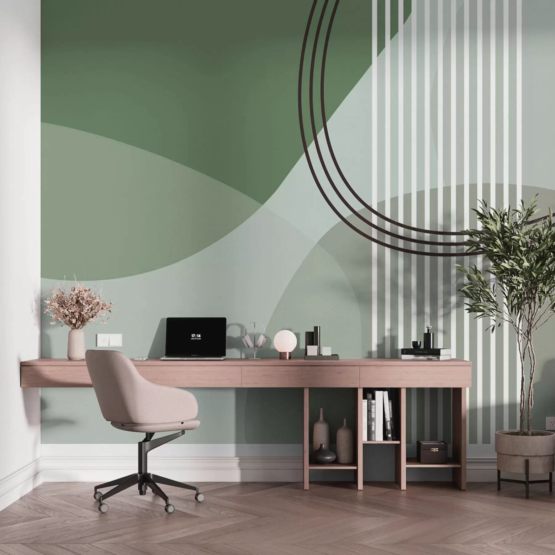 Fototapet Geometrisk abstraktion linje och cirkel minimalism modern stil grön färg w08173v1