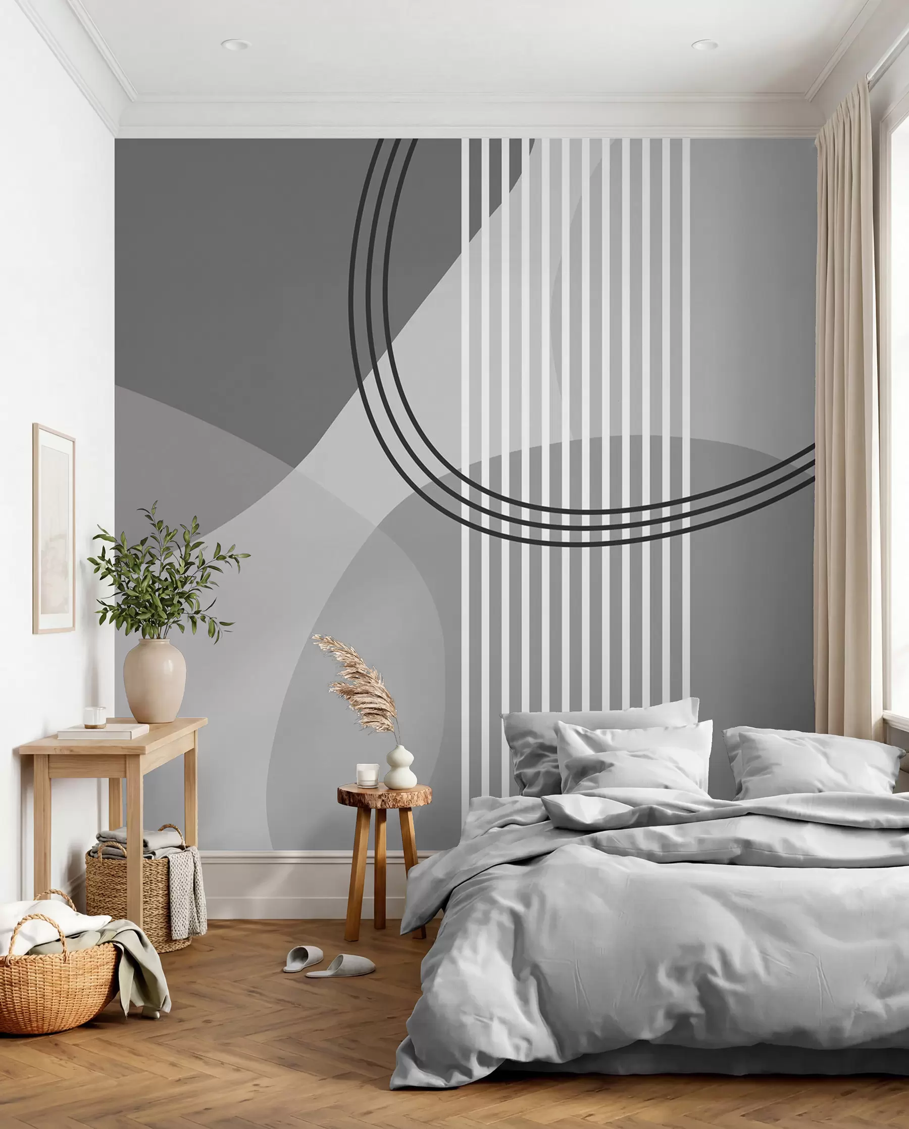 Fototapet Geometrisk abstraktion linje och cirkel minimalism modern stil grå färg w08173v3