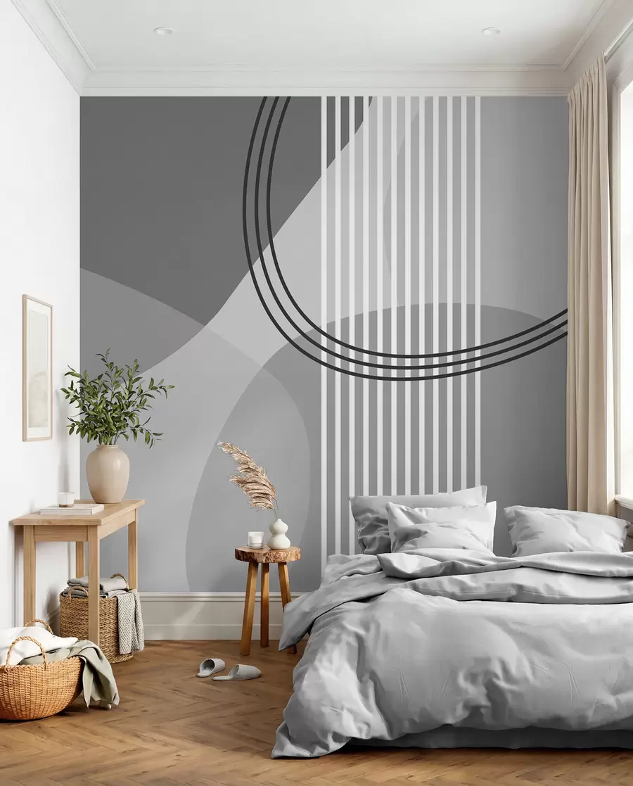 Fototapet Geometrisk abstraktion linje och cirkel minimalism modern stil grå färg w08173v3