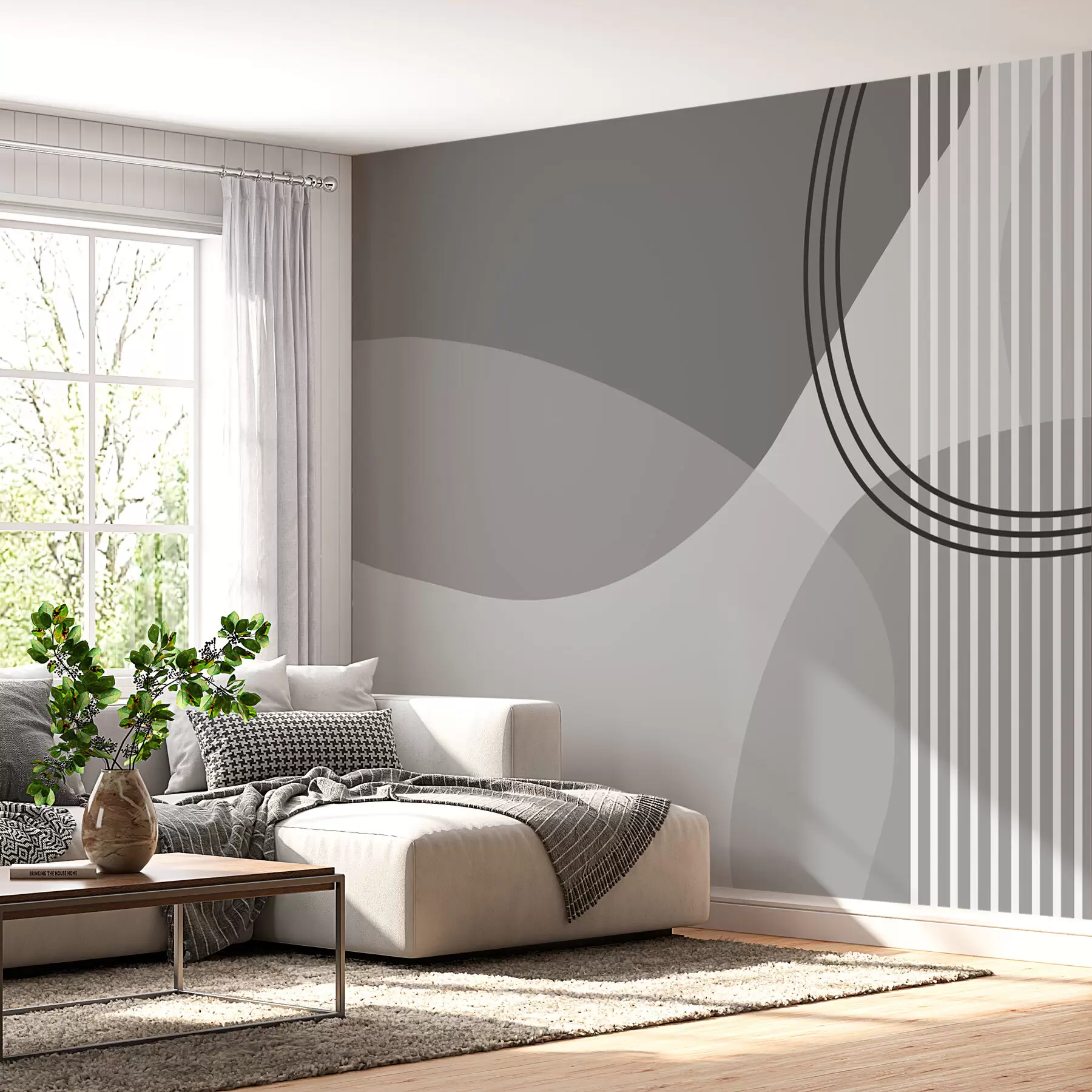 Fototapet Geometrisk abstraktion linje och cirkel minimalism modern stil grå färg w08173v3
