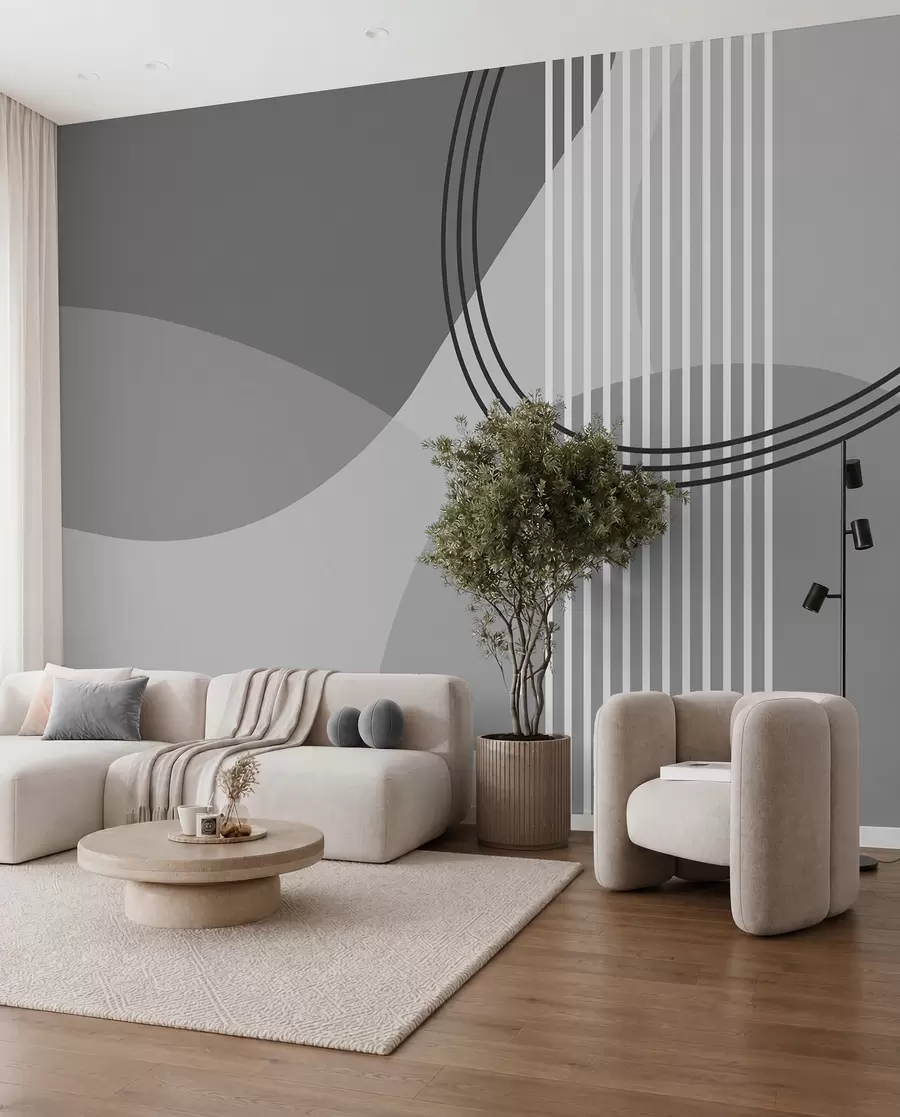 Fototapet Geometrisk abstraktion linje och cirkel minimalism modern stil grå färg w08173v3
