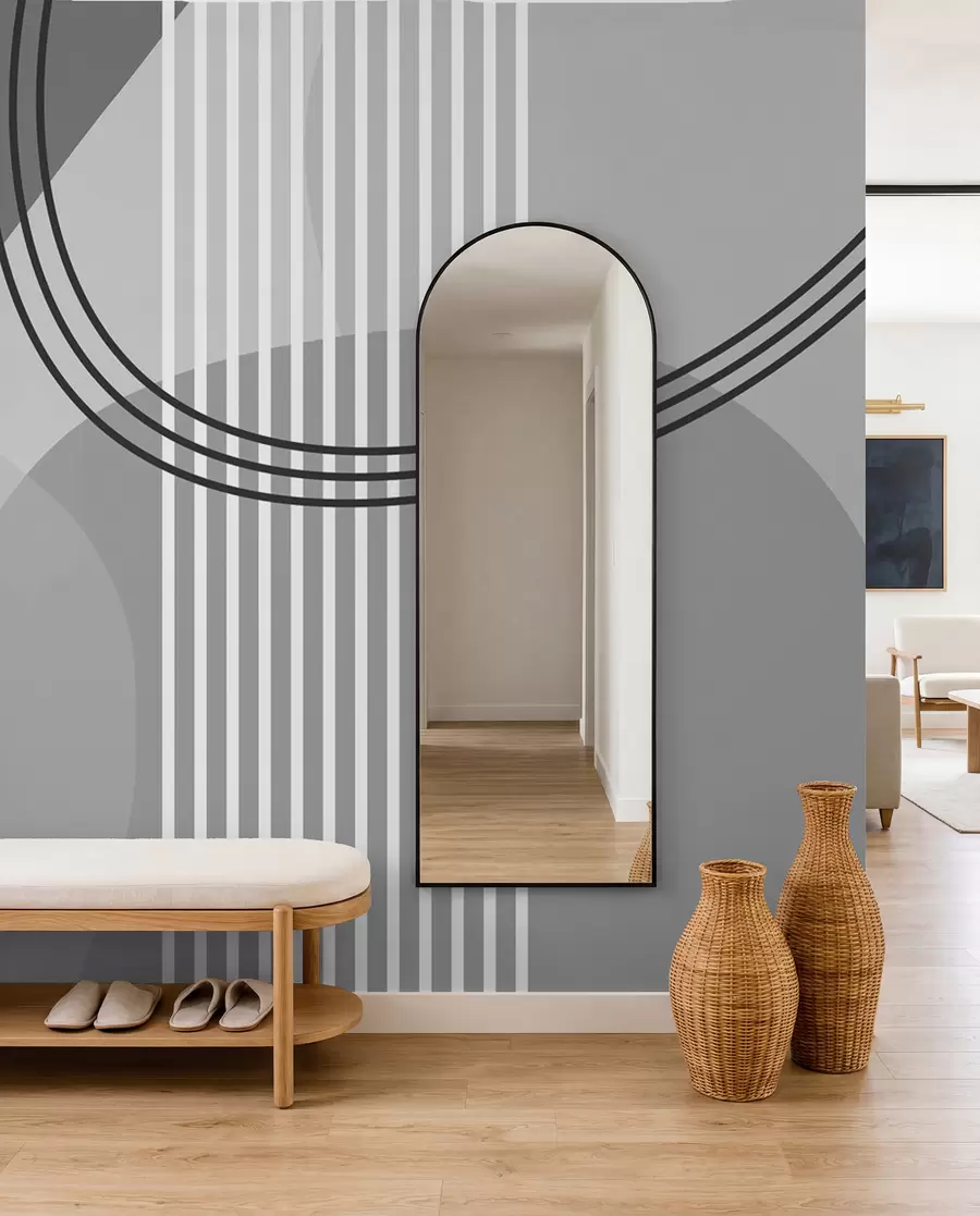 Fototapet Geometrisk abstraktion linje och cirkel minimalism modern stil grå färg w08173v3