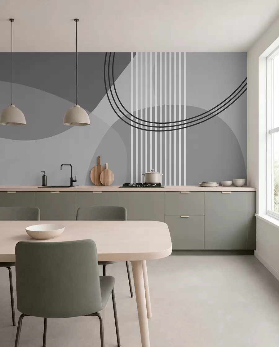 Fototapet Geometrisk abstraktion linje och cirkel minimalism modern stil grå färg w08173v3