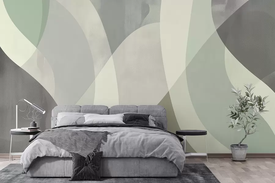 Fototapet Mjuka kurvor i dämpade toner med flödande linjer och gröna toningar, minimalistiskt och modernt w01334