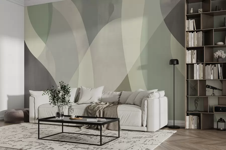 Fototapet Mjuka kurvor i dämpade toner med flödande linjer och gröna toningar, minimalistiskt och modernt w01334