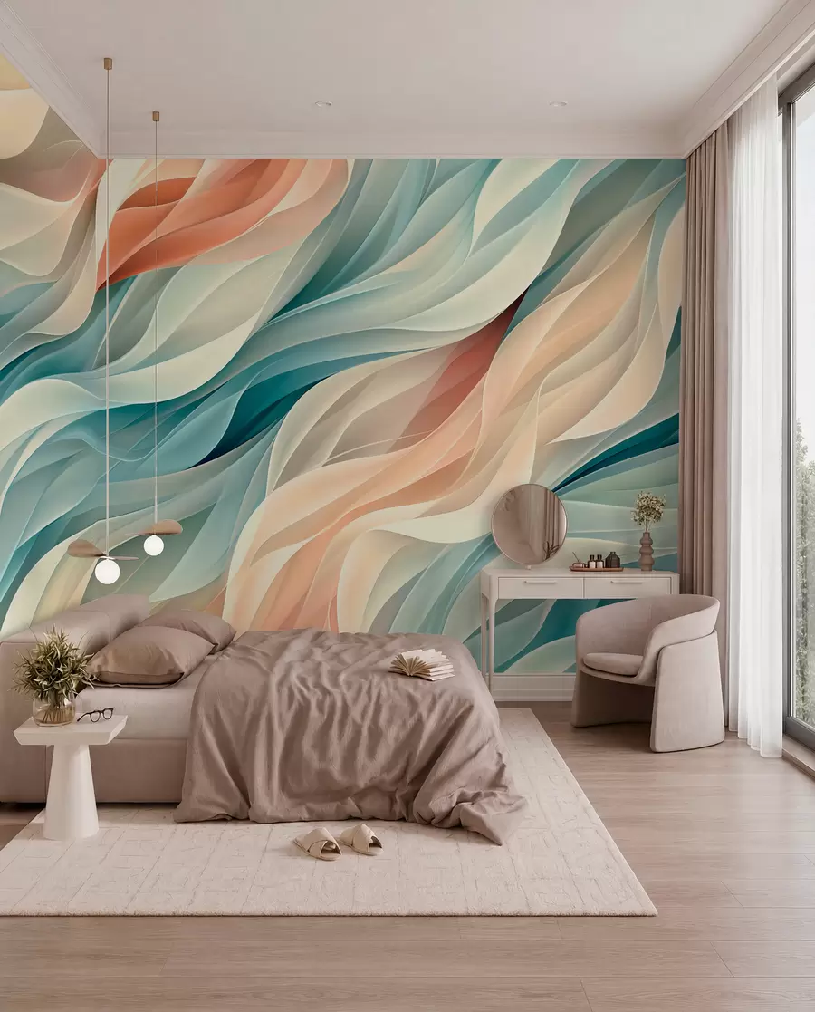 Fototapet Hypnotiserande abstrakt design med mjuka pastellvågor w01335