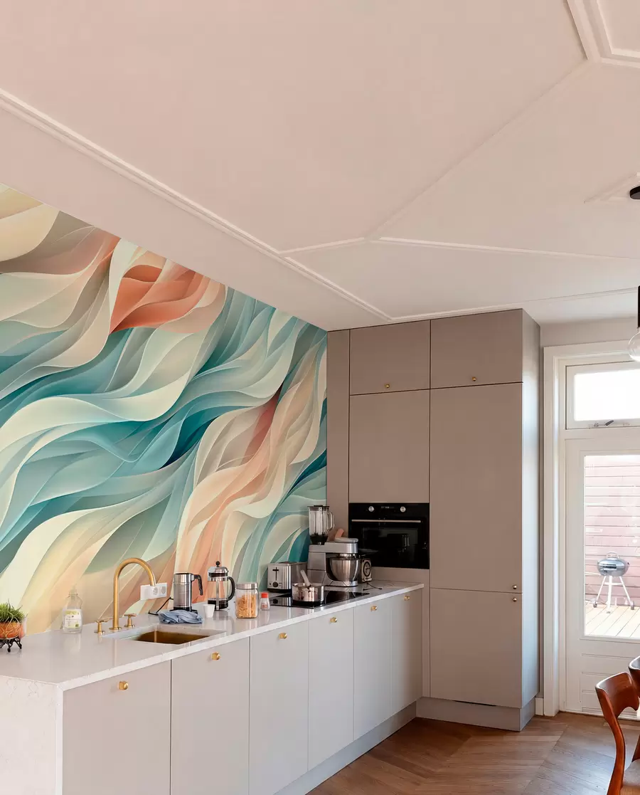 Fototapet Hypnotiserande abstrakt design med mjuka pastellvågor w01335