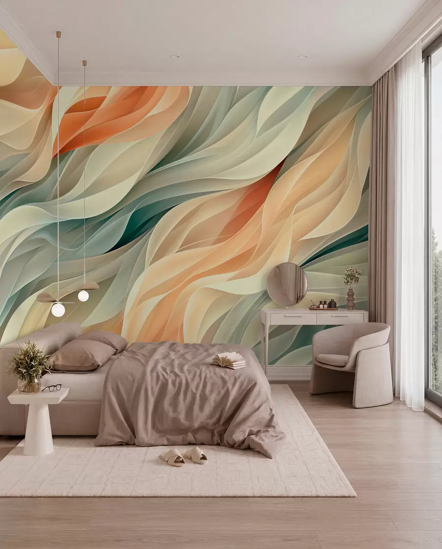 Fototapet Hypnotiserande abstrakt design med mjuka pastellvågor i varma färger w01335v1