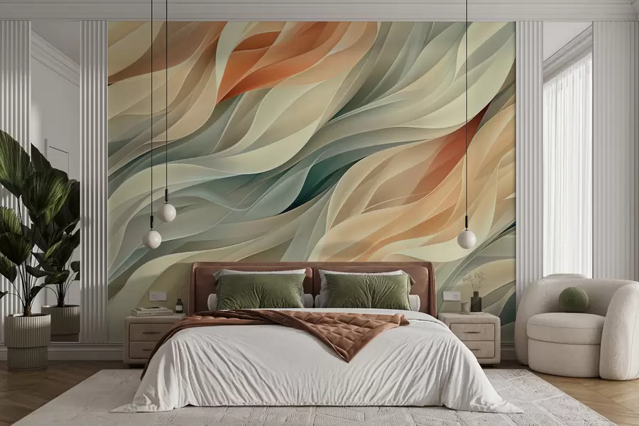 Fototapet Hypnotiserande abstrakt design med mjuka pastellvågor i varma färger w01335v1