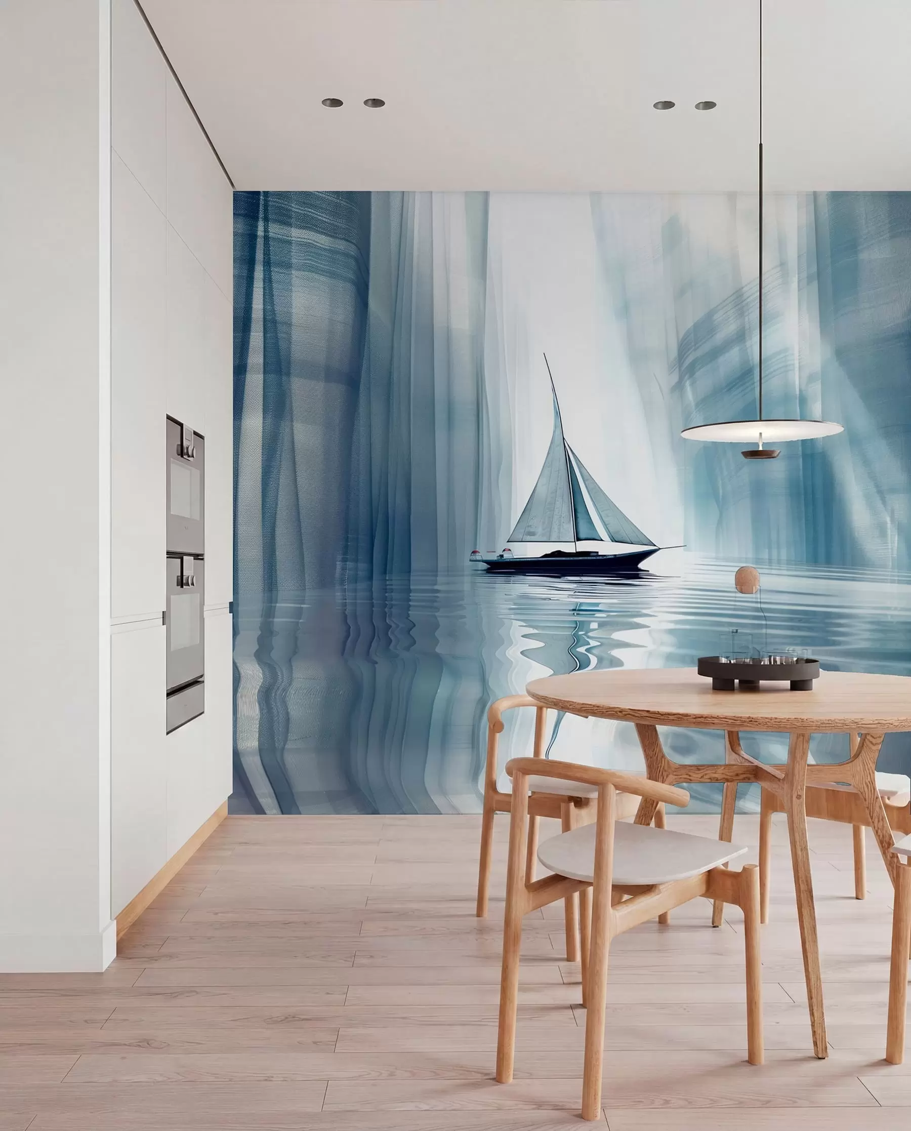 Fototapet Båt på vattnet i futuristisk stil med blå färger w01338