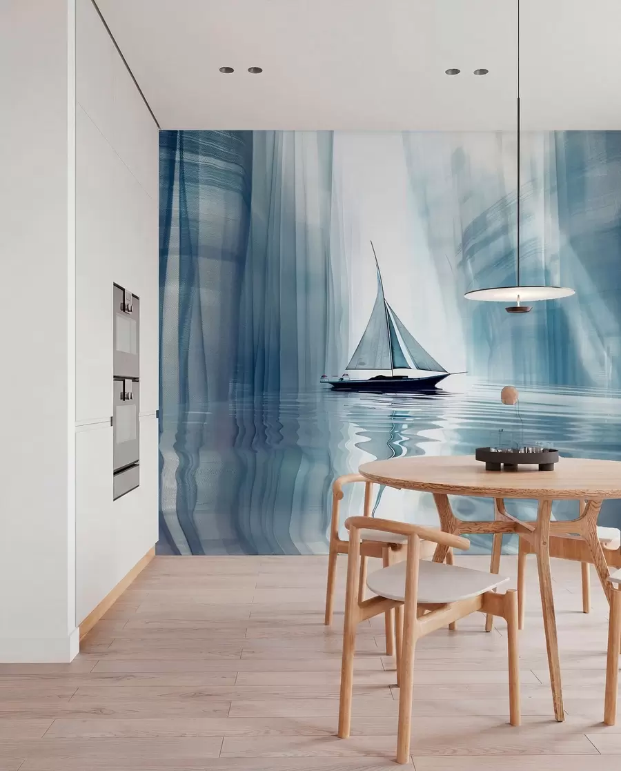 Fototapet Båt på vattnet i futuristisk stil med blå färger w01338
