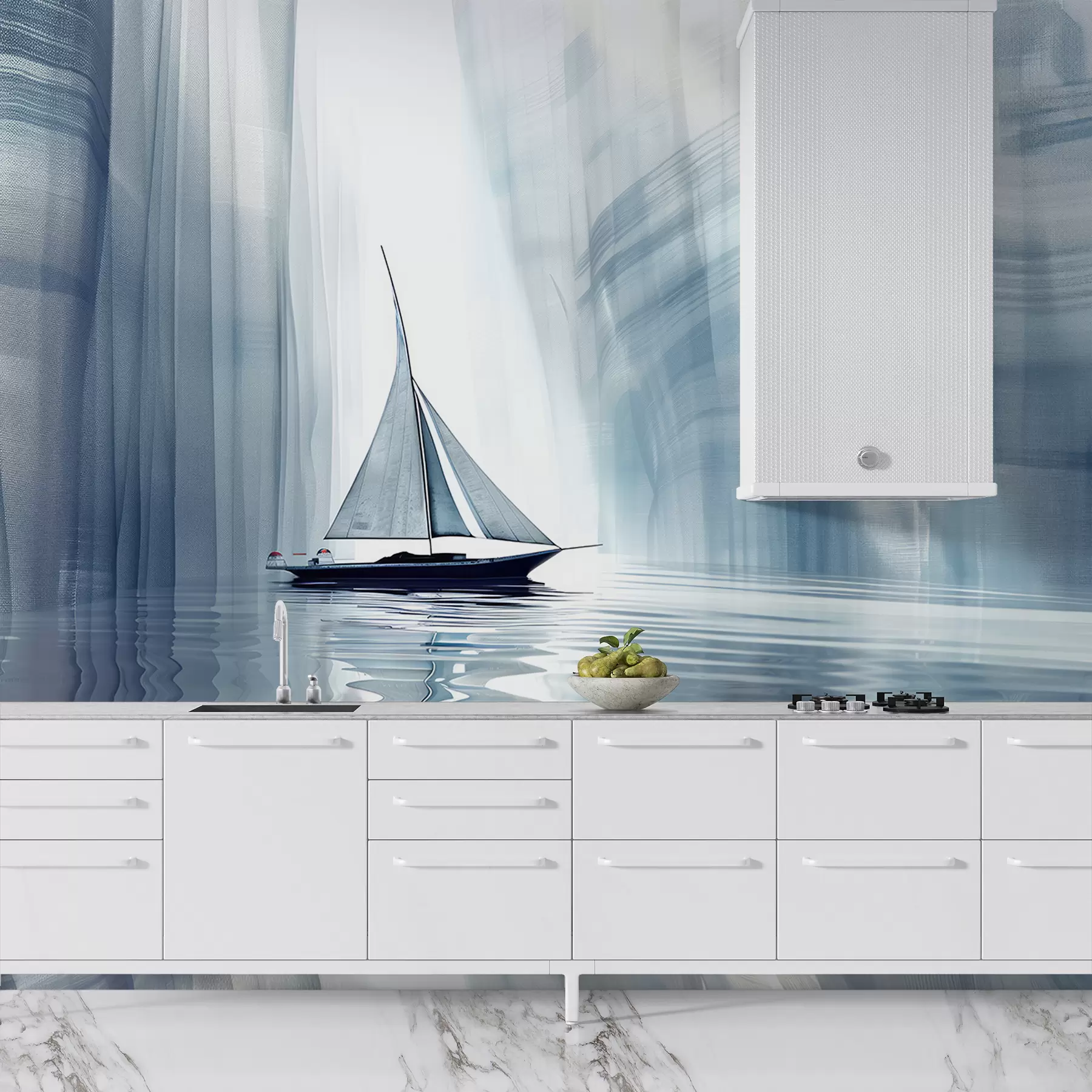 Fototapet Båt på vattnet i futuristisk stil med blå färger w01338