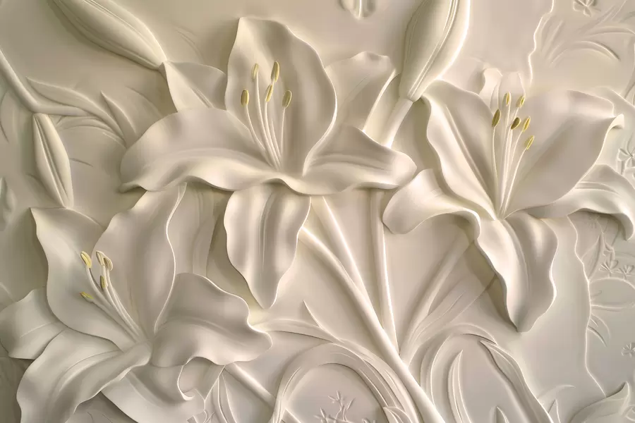 Fototapet Basrelief av stora beige liljor w01434