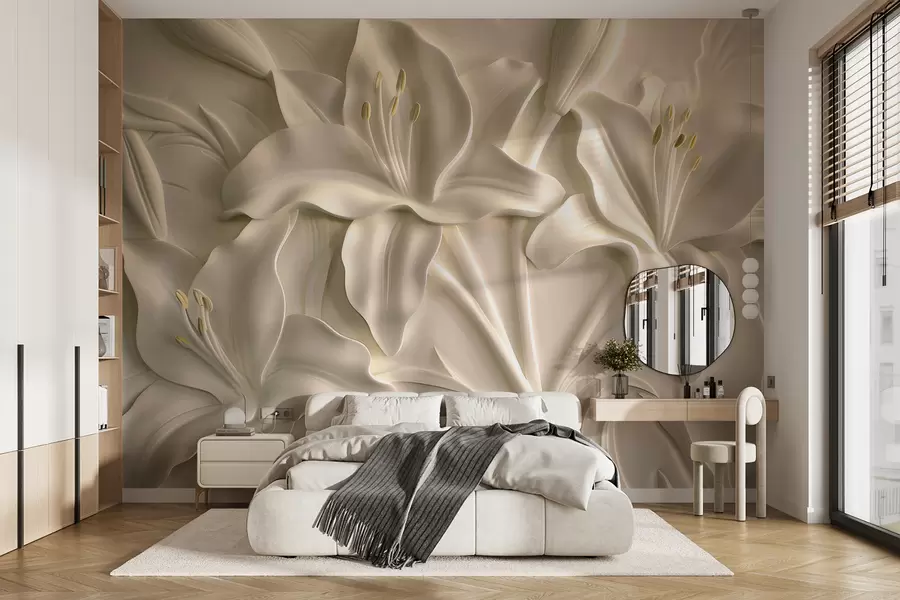 Fototapet Basrelief av stora beige liljor w01434