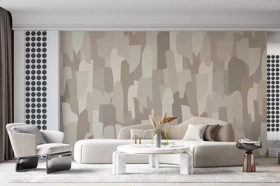 Fototapet abstrakt modern konst tapeter i beige nyanser imitation av färgade bitar, för snygg inredning w00987