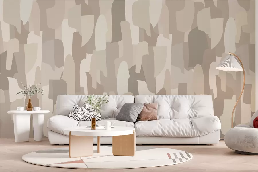 Fototapet abstrakt modern konst tapeter i beige nyanser imitation av färgade bitar, för snygg inredning w00987