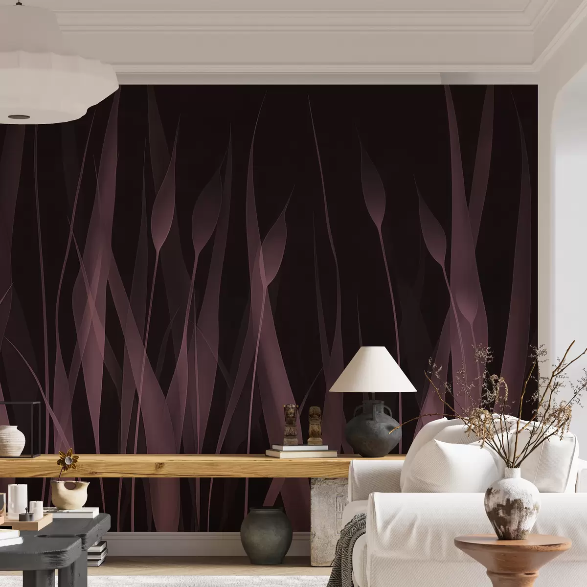 Fototapet Ömma rosa löv på en mörk bakgrund w01019